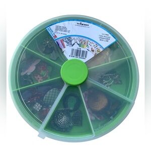Lime Green 7.5” Round Organizer Box with Trinkets Pendants Crafting Art Goodies
